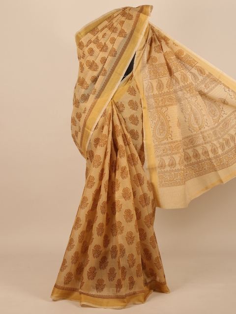 

Pothys Women Brown & Gold-Toned Floral Printed Saree