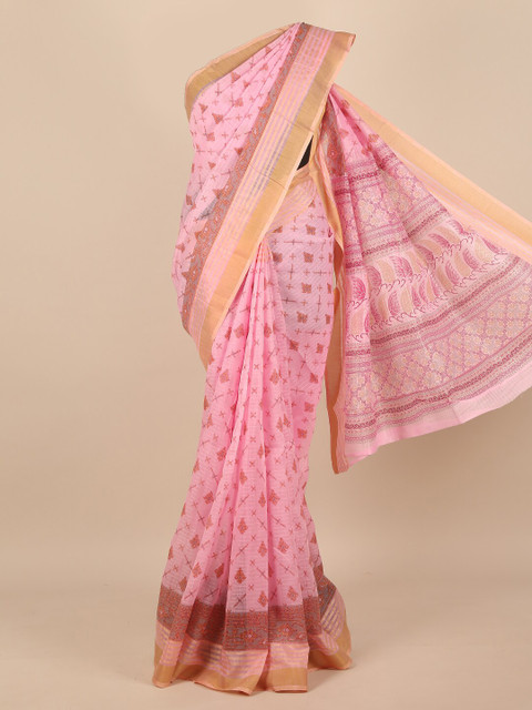 

Pothys Women Pink & Gold-Toned Geometric Printed Saree