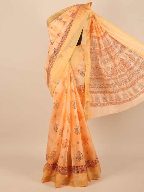 

Pothys Women Peach-Coloured & Gold-Toned Geometric Printed Saree