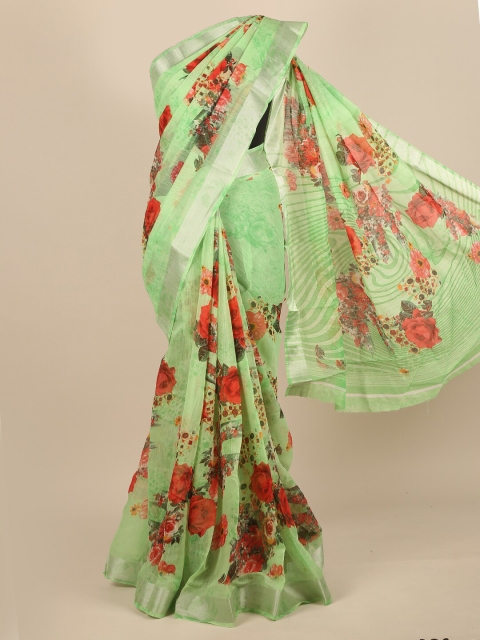 

Pothys Women Green Cotton Blend Floral Printed Saree