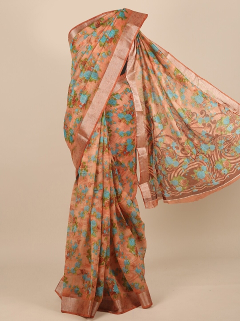 

Pothys Women Brown & Blue Floral Printed Saree