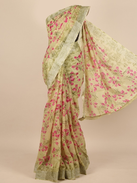 

Pothys Women Green & Pink Floral Printed Saree