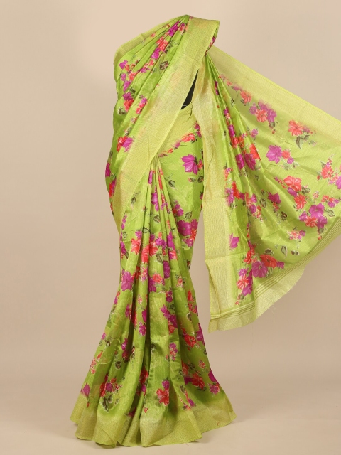 

Pothys Women Green & Pink Floral Printed Saree