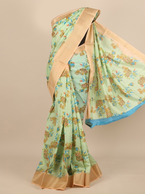 

Pothys Women Green & Blue Floral Printed Saree