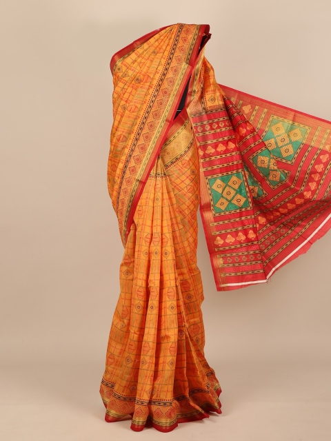 

Pothys Women Orange & Red Cotton Blend Geometric Printed Saree