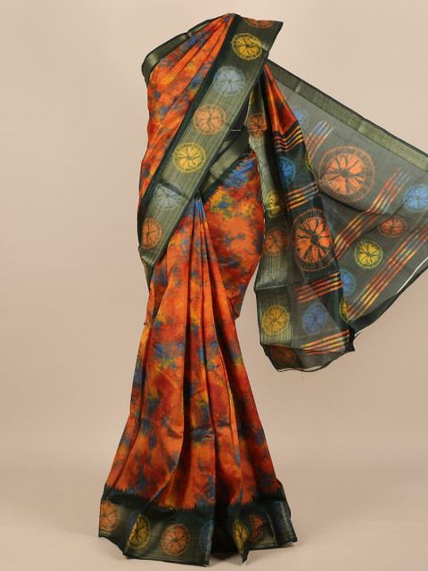 

Pothys Women Orange & Black Cotton Blend Tie-Dye Printed Saree