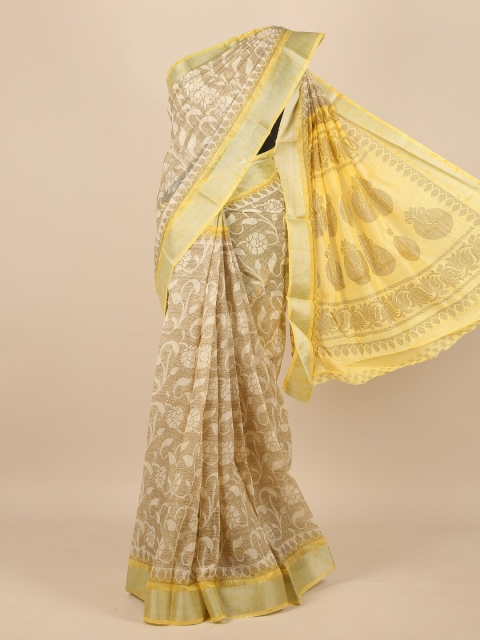 

Pothys Women Cream-Coloured & Yellow Floral Printed Saree