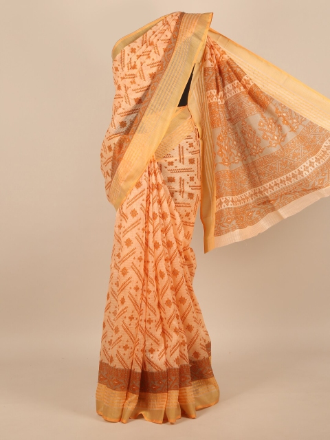 

Pothys Women Peach-Coloured Geometric Printed Saree