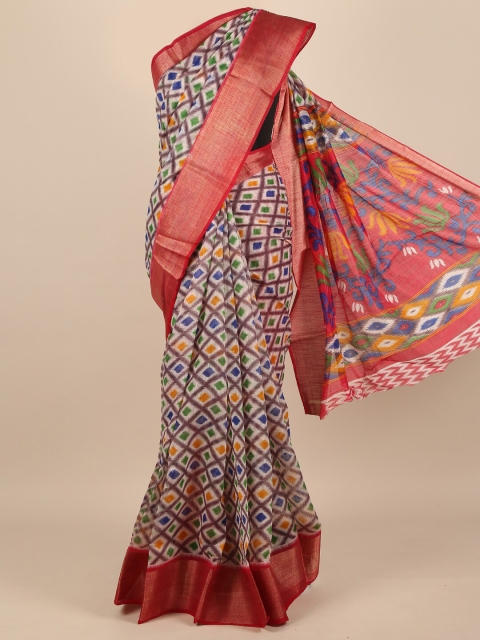 

Pothys Women Multicoloured Geometric Printed Saree, White