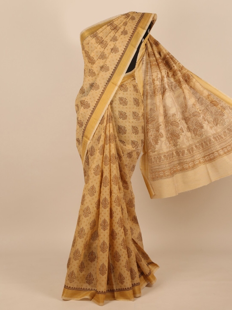 

Pothys Women Brown & Gold-Toned Cotton Blend Ethnic Motif Printed Saree