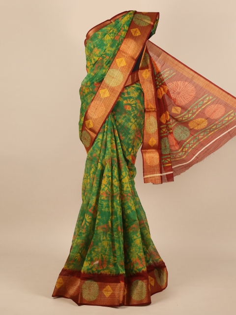 

Pothys Green & Red Cotton Blend Tie-Dye Printed Saree