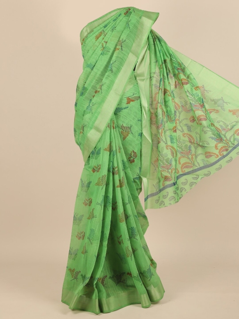 

Pothys Women Green & Gold-Toned Cotton Blend Abstract Printed Saree