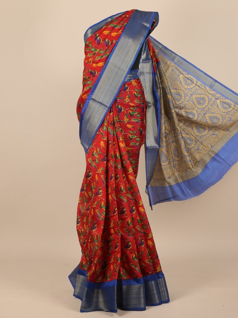 

Pothys Women Maroon & Blue Cotton Blend Printed Saree