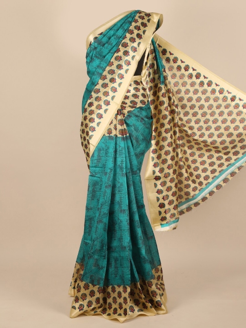 

Pothys Women Green & Off White Cotton Blend Printed Saree