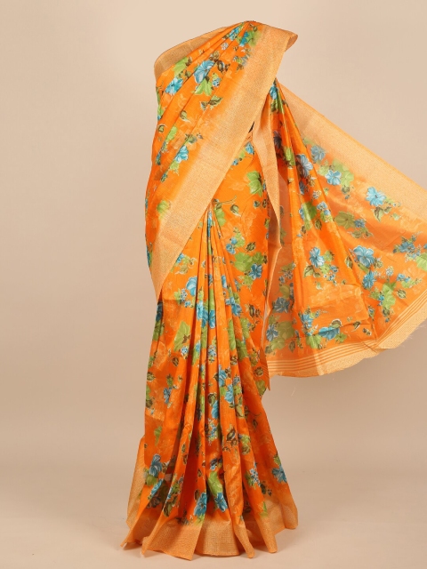 

Pothys Women Orange & Gold-Toned Cotton Blend Floral Printed Saree
