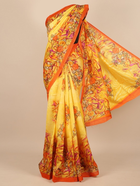 

Pothys Women Yellow & Orange Cotton Blend Floral Printed Saree