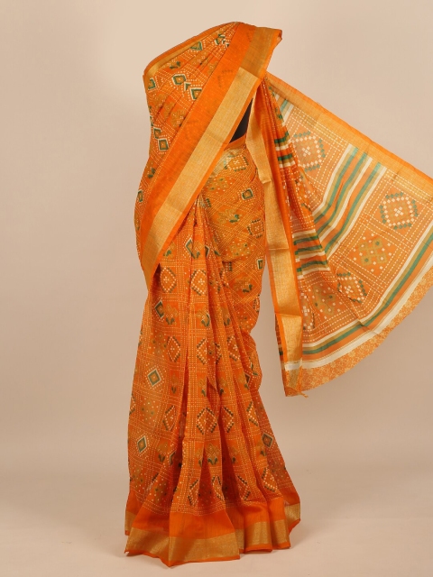 

Pothys Women Orange & Gold-Toned Cotton Blend Geometric Printed Saree