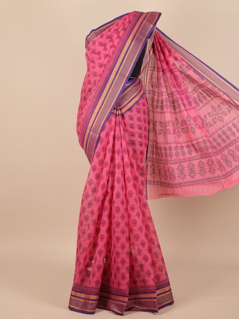 

Pothys Women Pink & Blue Cotton Blend Ethnic Motifs Printed Saree