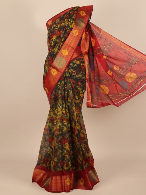 

Pothys Women Black & Toned Cotton Blend Tie-Dye Printed Saree