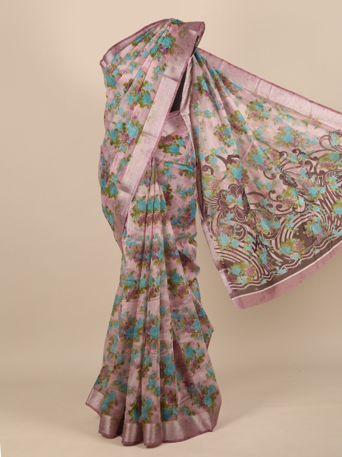 

Pothys Women Lavender Cotton Blend Floral Printed Saree, Pink