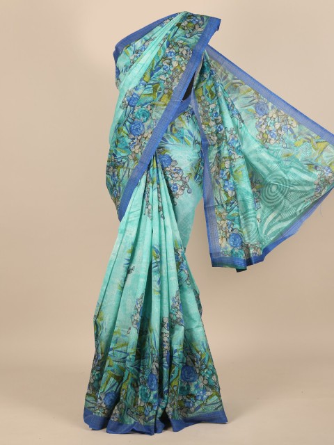 

Pothys Women Blue Cotton Blend Floral Printed Saree