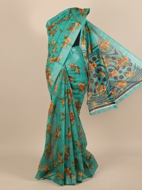 

Pothys Women Green Cotton Blend Floral Printed Saree