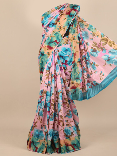

Pothys Women Multicoloured Cotton Blend Floral Printed Saree, Rose