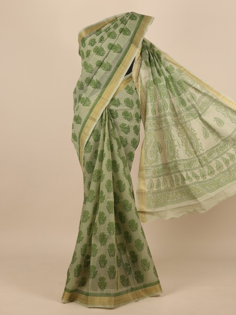 

Pothys Women Green & Gold-Toned Floral Printed Saree