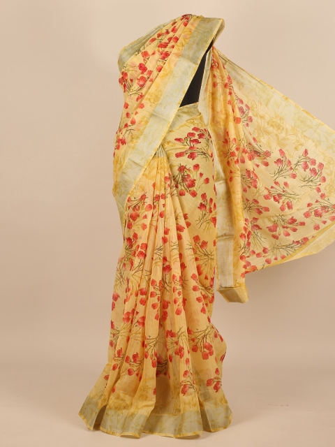

Pothys Women Yellow & Red Cotton Blend Floral Printed Saree