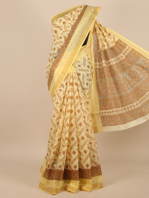 

Pothys Women Yellow Cotton Blend Geometric Printed Saree
