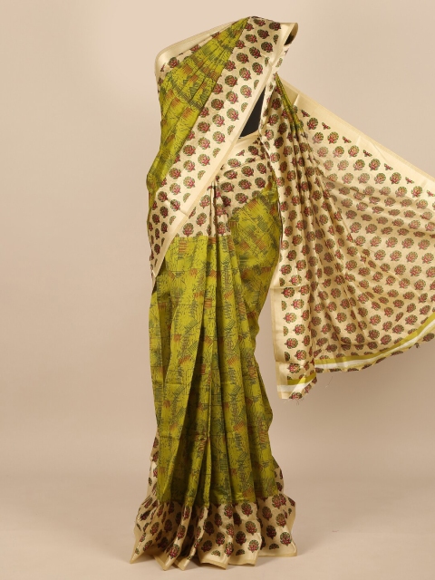 

Pothys Women Green & Off White Cotton Blend Abstract Printed Saree