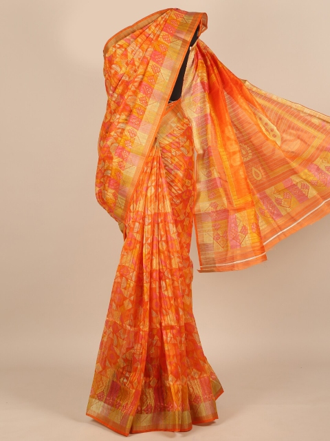 

Pothys Women Orange & Gold-Toned Cotton Blend Geometric Printed Saree