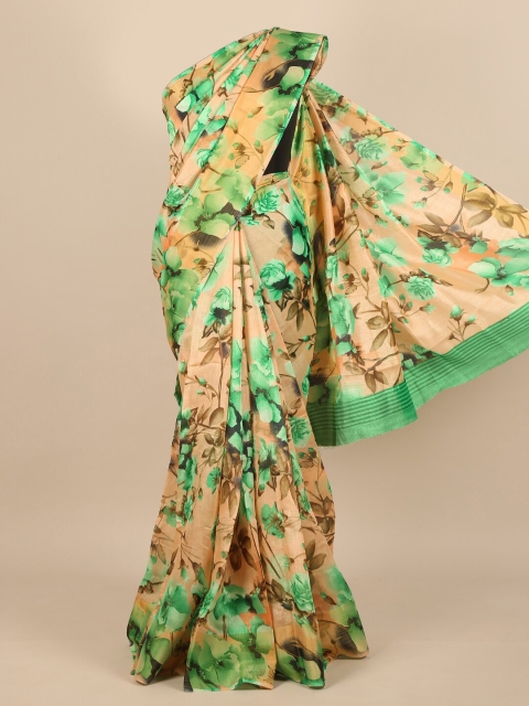 

Pothys Women Beige & Green Cotton Blend Floral Printed Saree