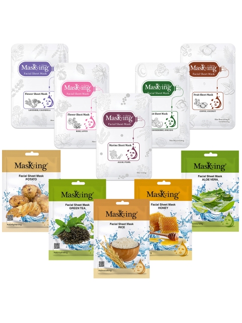 

Masking Unisex Beauty Combo Pack Of 10 Diva Facial Sheet Mask 20ml each, Multi