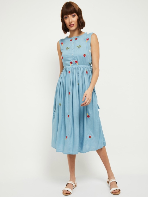 

max Women Blue Floral Midi Dress