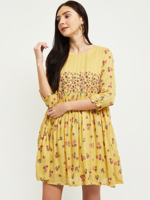 

max Yellow Floral A-Line Dress
