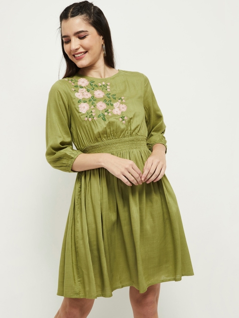 

max Women Green Floral Fit& Flare Dress