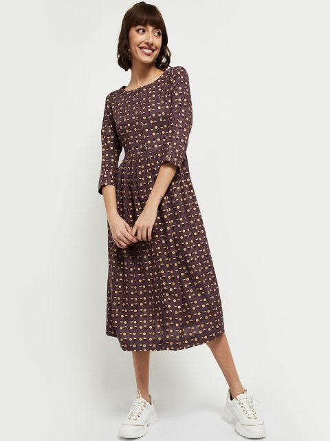 

max Purple & Mustard Yellow Printed Midi Dress