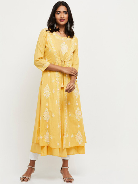 

max Mustard Yellow Floral Midi Dress