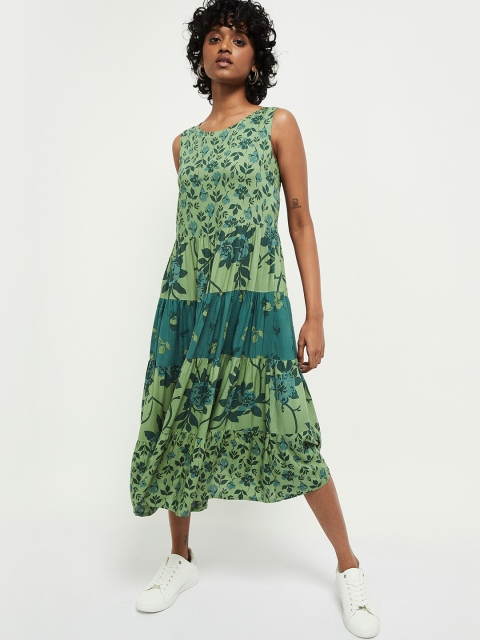 

max Green Floral A-Line Midi Dress