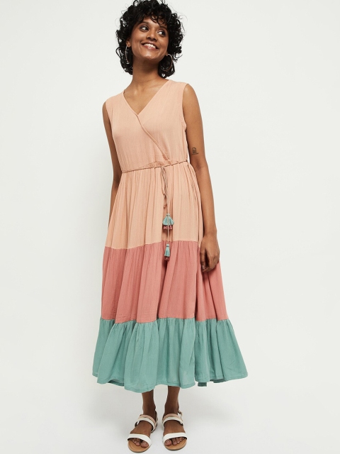

max Multicoloured Tie and Dye Colourblocked A-Line Midi Dress, Multi