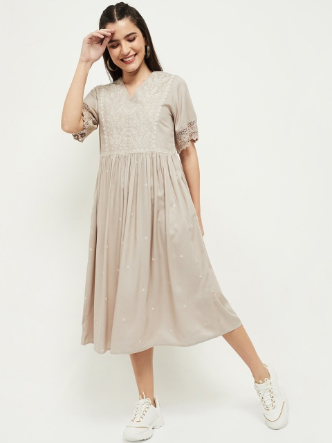 

max Women Beige A-Line Midi Dress
