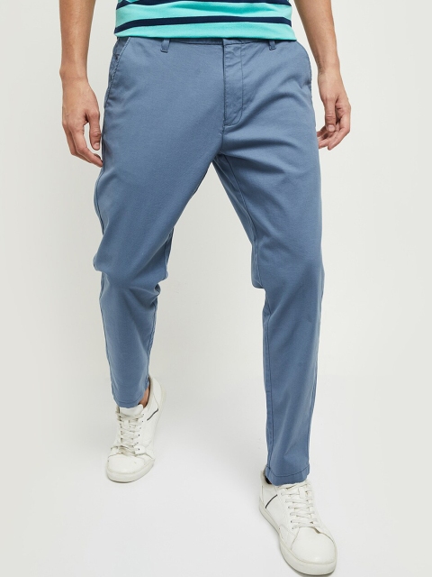 

max Men Blue Solid Mid-Rise Chinos Trousers