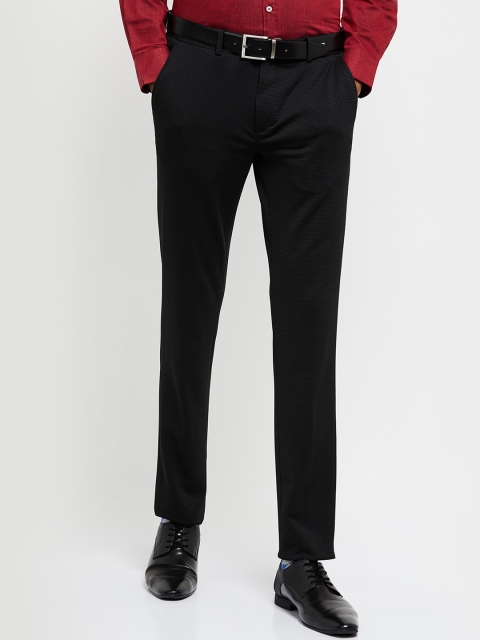

max Men Black Solid Mid-Rise Formal Trousers