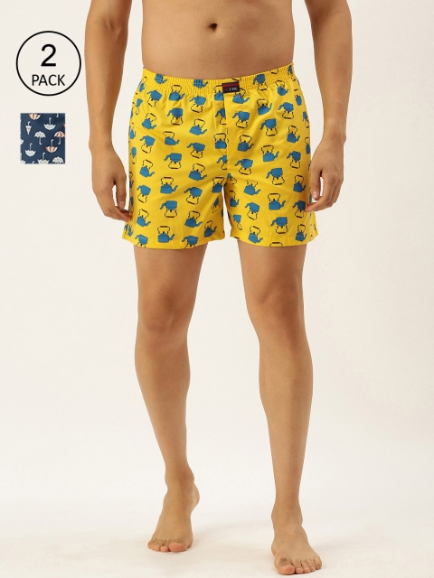 

IVOC Men Navy Blue & Yellow Pack of 2 Printed Cotton Boxers