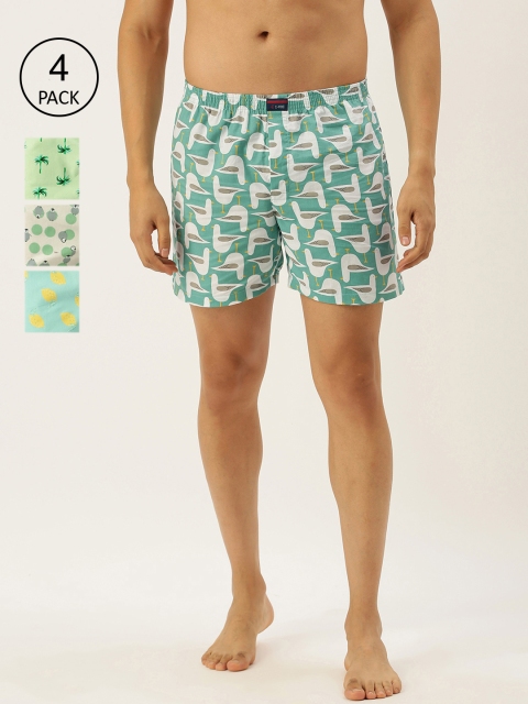 

IVOC Men Pack Of 4 Printed Boxers, Sea green