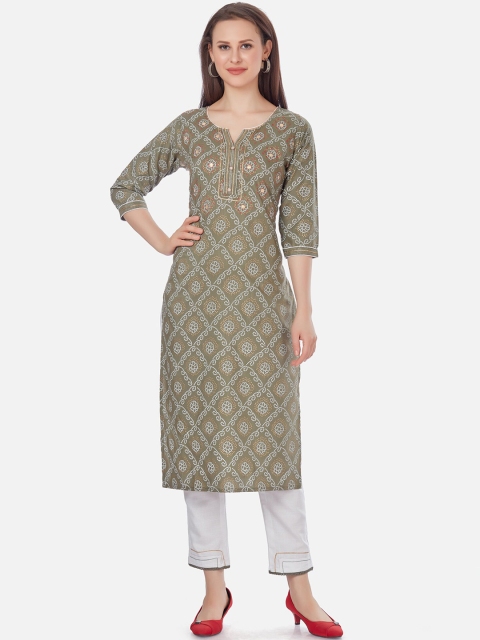 

Kiana Women Grey & White Floral Printed Regular Kurta With Trousers