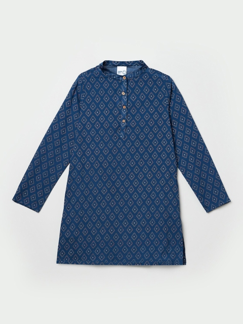 

max Boys Blue & White Geometric Kurta