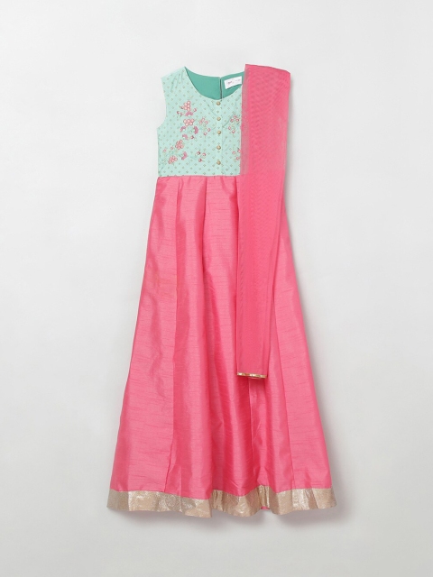

max Girls Green and Pink Yoke Design Anarkali Kurta