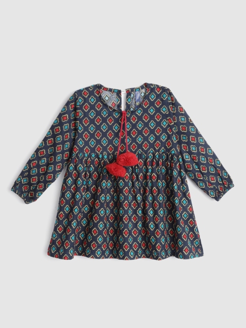 

YK Girls Navy Blue & Red A-Line Geometric Print Dress